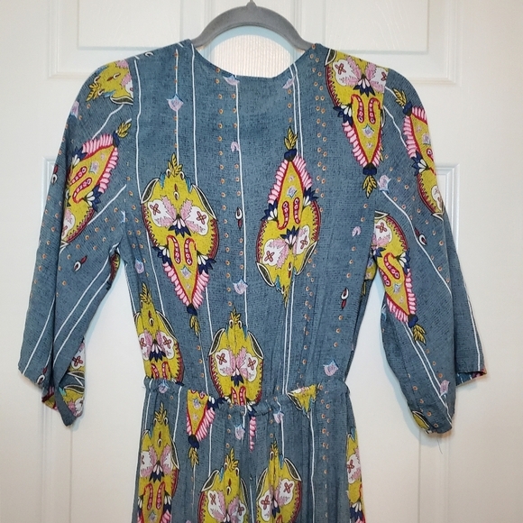 Jaase Wide Leg Bohemian Blue Short Sleeve Jumpsuit S - Picture 6 of 10